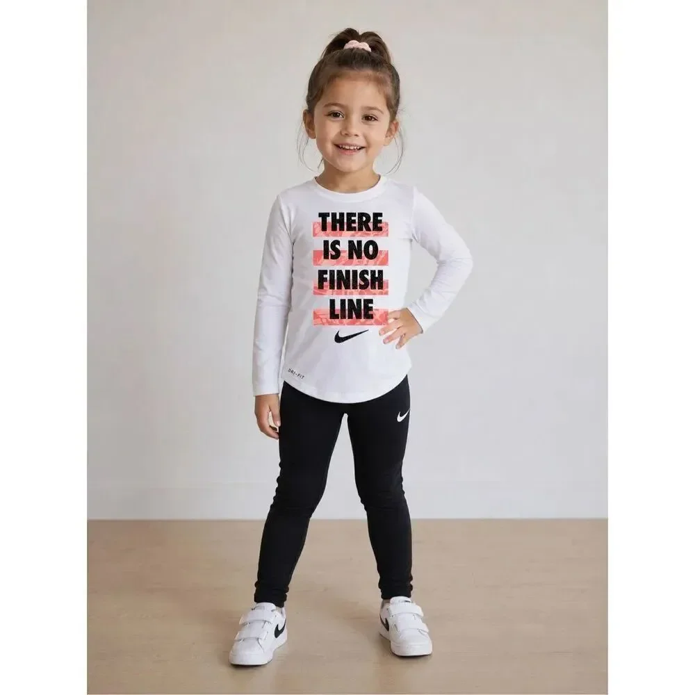 Nike Dri Fit Girls Long Sleeve Athletic Graphic Top White Pink Size 4T